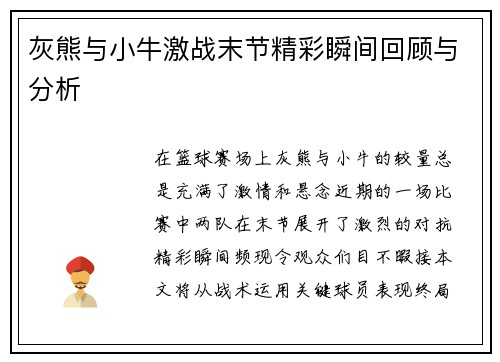 灰熊与小牛激战末节精彩瞬间回顾与分析